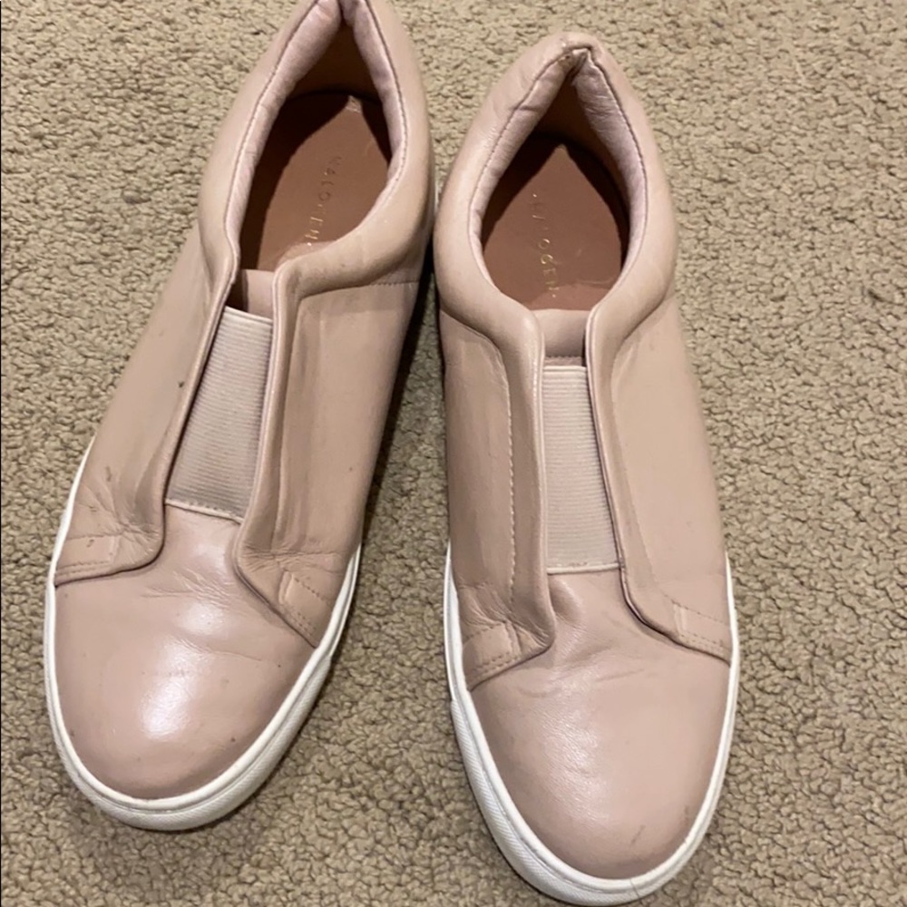 Halogen light pink leather slip on shoes